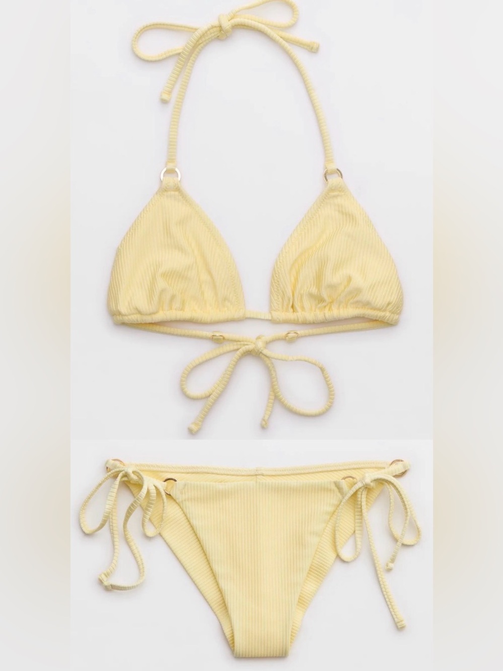 NWT Aerie FULL SET Shine Rib String Triangle Top + Cheekiest Tie Bottom Yellow L